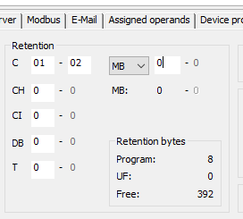 Campo de “Remanencia” después de ingresar la configuración de los contadores C01 y C02