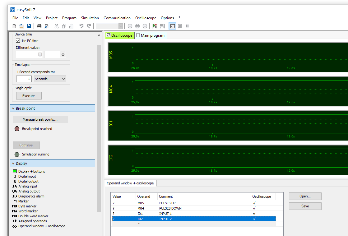 Pantalla de osciloscopio después de la configuración